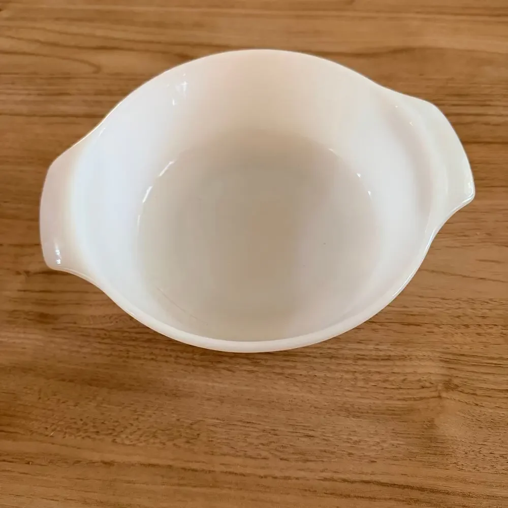 Anchor Hocking Casserole Dish Milk Glass White Blue Cornflower Floral